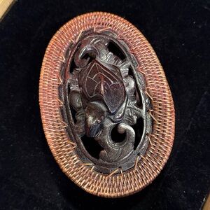 Vintage Carved Turtle woven basket